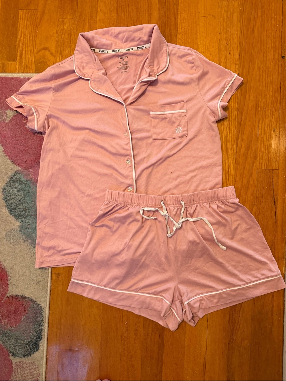 Born Pink Short-Sleeve Button Pajama Set with White Piping